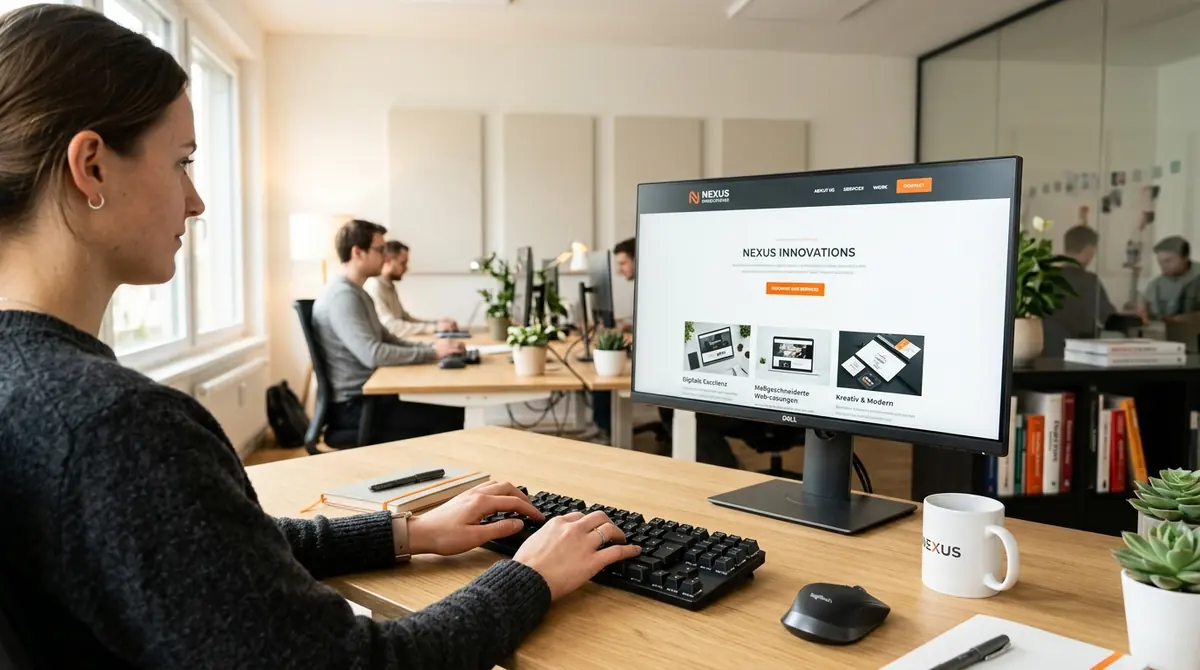 Moderne Unternehmenswebsite auf einem Bildschirm im Büro